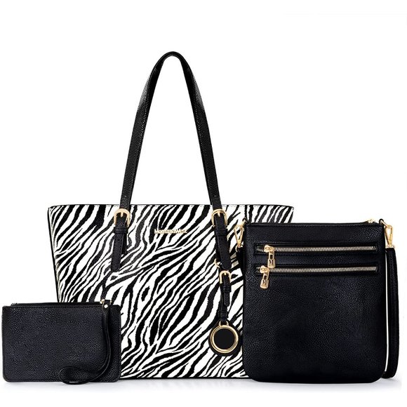 Handbags - Fashion 3 pcs Handbag Set Leopard Print Tote Large Shoulder Bag Vegan Le…